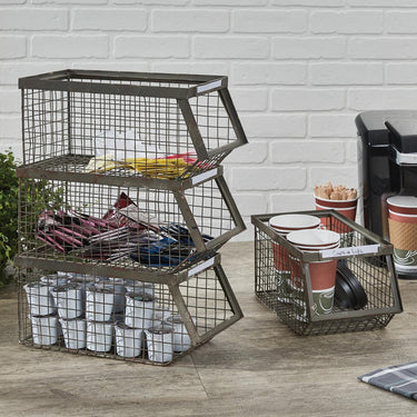 Wire Storage Basket - Stackable Set of 2 Park Designs - The Fox Decor